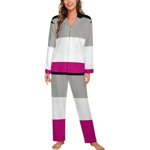 Aseksuele Pride Community Vlag Lange Mouw Pyjama Sets Voor Vrouwen Klassieke Nachtkleding Nachtkleding Zachte Pjs Lounge Sets
