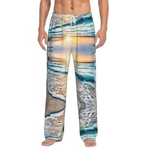 Strand Zonsondergang Oceaan Mannen Lange Lounge Wear Broek Nachtkleding Pyjama Bottoms Nachtkleding Met Zakken En Trekkoord, Wit, S