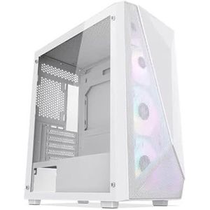 Mid-Tower M-ATX/ITX Computerbehuizing, Gehard Glazen Zijpaneel, Gespleten Kaststructuur, Verticale GPU-beugel Ondersteunt Waterkoeling(White)