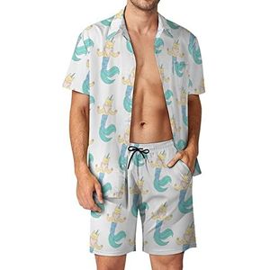 Caticorn Zeemeermin voor heren, Hawaiiaanse bijpassende set, 2-delige outfits, button-down shirts en shorts voor strandvakantie
