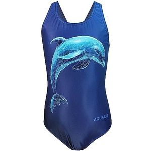 Aquarti Meisjes Badpak Chloorbestendig Badpak Muscleback Watersport, Dolfijn digitaal blauw/donkerblauw, 134