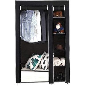 Homewell Kledingkast, vouwkast, stoffen kast, opvouwbare garderobe met kledingstang (1 kledingstang, zwart1)