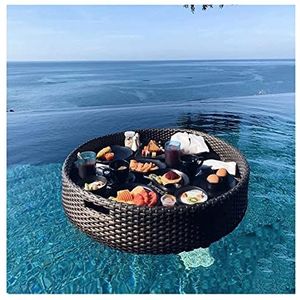 pallet， Zwarte drijvende serveertafel en bar, 60x15 cm rotan drijvende dienblad for het serveren van drankjes bij het zwembad(Black,60x15cm)