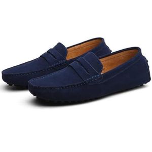 Omcam Heren Suède Leren Casual Loafers Comfortabele Instappers Mode Rijdersboot Schoenen Mocassins Flats,Dark blue,38 EU