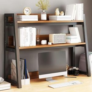 2-laags boekenkast voor tafel, kleine plank, bureau-organizer, doe-het-zelf, uitschuifbaar bureaurek, voor slaapkamer/kantoor (kleur: zwart, maat