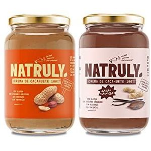 NATRULY Pindakaas Cacao en Vanille Suikervrij, Glutenvrij, Vrij Van Palmolie - 100% Natuurlijk -Pakket 2x500g