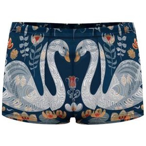 Folk Style Zwanen, Vis, Bloemen Patroon Heren Boxer Slips Sexy Shorts Mesh Boxers Ondergoed Ademend Onderbroek Thong