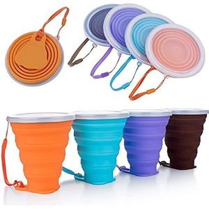 Opvouwbare Silicone Cup, DEHUB Silicone opvouwbare reisbeker, draagbare koffiemok met deksels, grotere capaciteit 270ML lichtgewicht reisbeker voor buiten Camping Hiking, 4Packs