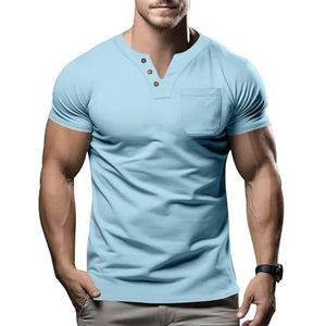 Heren Casual T-shirt V-hals yk-3300, Lichtblauw, M