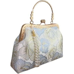 Daimei's originele culturele en creatieve nationale trend Chinese oude stijl stof retro cheongsam tas cadeau dames draagbare crossbody tas (Color : Light Blue Gold Silk Rose)