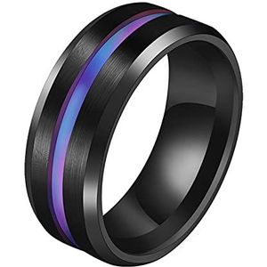 HMOOY 8MM Mens Tungsten Ring, Tungsten Carbide Mens Wedding Band Blue Center Groove Matte Brushed Tungsten Ring voor Mannen Belofte Ringen voor Hem Maat 6-13 (Zwart-kleur, 12)