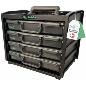 raaco HandyBox 55x4 - Premium Gereedschapskoffer met 4 Assortimentsdozen, Duurzame Opbergbox met Vakjes, Schroeven Organizer, Sorteerdoos voor Gereedschap, Draagkracht 25 kg, 26,5 x 37,6 x 31 cm
