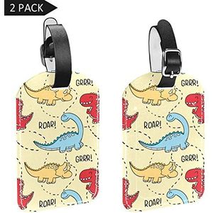 PU lederen bagagelabels naam ID-labels voor reistas bagage koffer met rug Privacy Cover 2 Pack,Mooie dinosaurussen