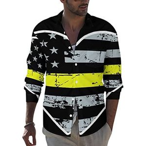 911 Dispatcher Dunne Gouden Lijn Heren Revers Lange Mouw Shirt Button Down Print Blouse Zomer Pocket Tees Tops 4XL