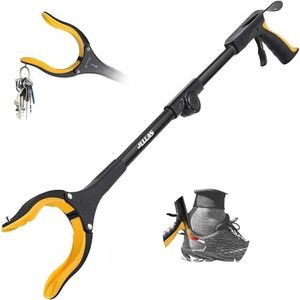 Jellas grijper met schoenlepel, 360° roterende kop, 81 cm lang opvouwbaar grijpergereedschap met magnetische tips voor ouderen afvalverwijdering handgrijper, RGSP01 (geel)