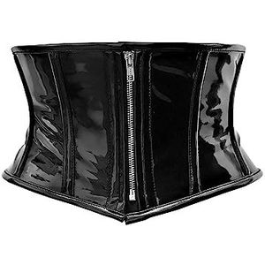 Hi-GERMANWEARS Dames Underbust Zwart PVC Stalen Boned Body Waist Shaper met Sterke Zip Closuer Taillekorset Corset, zwart, 3XL