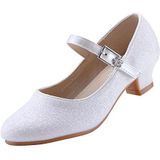 EIGHT KM Meisjes Hoge Hak Jurk Schoenen Mary Jane Prinses Bruiloft Pomp Schoenen EKM7015 Schitterende Glitter Minerva Wit Maat 28