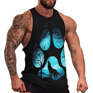 Paw Galaxy Night Wolf Tanktop voor heren, grafische mouwloze bodybuilding-T-shirts, casual strand-T-shirt, grappige sportschool-spieren