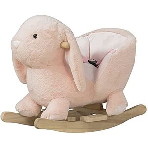 HOMCOM hobbelpaard voor kinderen baby schommeldier konijn met dierengeluiden speelgoed pluche handvatten voor 18-36 maanden roze 60 x 33 x 50 cm