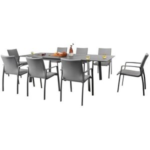 Tuinmeubelset VERANO met 1 tafel (180 - 260 x 103 x 75 cm) en 6 stoelen, antraciet/lichtgrijs. Robuust, uittrekbaar, modern design. Meer trefwoorden: outdoor meubels, balkonmeubelset, terrasmeubels