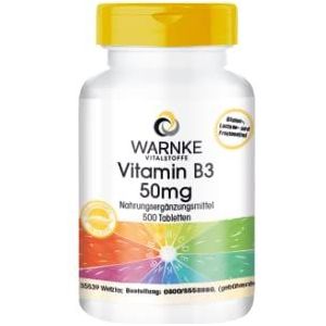 Vitamine B3 nicotinamide 50mg - niacine - veganistisch - 500 tabletten - bulkverpakking | Warnke Vitalstoffe - Duitse apothekerskwalitei