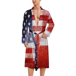 Vlag van VS en Zwitserland voor heren, zachte badjas, pyjama, nachtkleding, loungewear, ochtendjas met riem, S