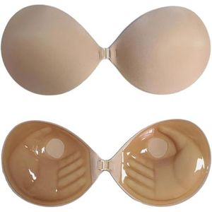 DUPELEC Zelfklevende beha, push-up, naadloze strapless, zelfklevend, onzichtbare herbruikbare siliconen beha, plakbeha, plakbeha voor rugvrije avondjurk, bruidsjurk, badpak, 1 of 2 stuks, beige, One