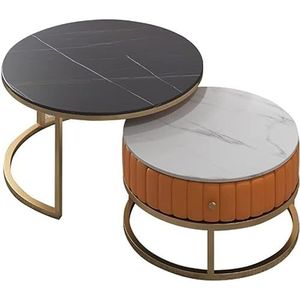 MAXCBD Nesting van tafels Set van 2 Scandinavische stijl nestende salontafels met lade ronde bijzettafels voor woonkamer slaapkamer thuiskantoor (kleur: A, maat: 80 x 45 cm + 60 x 40 cm)