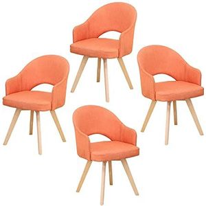 GEIRONV Dining stoelen set van 4, zachte stof kussen rugleuning woonkamer stoel slaapkamer keuken beuken houten benen fauteuil Eetstoelen (Color : Orange)