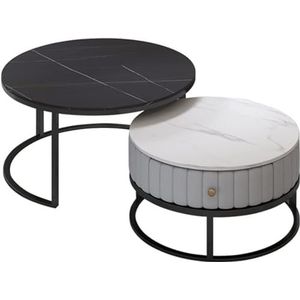 Moderne kamer koffietafel nestelen van tafels Set van 2 Scandinavische stijl nestelen salontafels met lade ronde bijzettafels voor woonkamer slaapkamer thuiskantoor (kleur: A, maat: 80 x 45 cm+60
