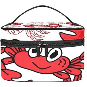Make-up Organizer Bag, Reizen Make-up Tas Organizer Case Draagbare Cosmetische Tas voor Vrouwen en Meisjes Toiletries Cartoon Grappige Leuke Krabben Patroon Rood, Meerkleurig, 22.5x15x13.8cm/8.9x5.9x5.4in