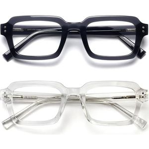 OPULIZE EDG Blue Light Blocking Glasses for Women Men, Anti-reflective Anti-Glare Computer & Gaming Lenses, Vintage Rectangular Frame, UV & Eyestrain Protection, Black Clear (Pack of 2)