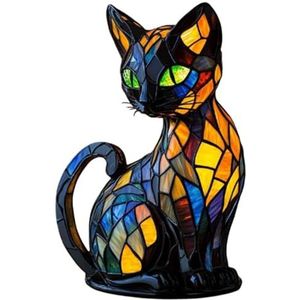 BOSENIYU Hars Cat Lamp Gebrandschilderd Glas, Retro Kat Gebeitst Tafelblad Nachtlicht. (A)