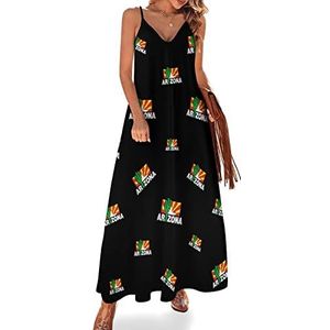 Vintage cactus Arizona vlag dames zomer maxi-jurk V-hals mouwloze spaghettiband lange jurk