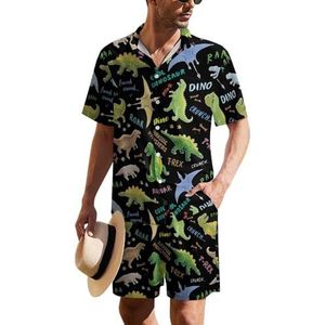 Leuke Cartoon Dino Heren Hawaiiaanse Pak Set 2-delige Beach Outfit Korte Mouw Shirt En Shorts Bijpassende Set