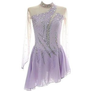 Nnnydjy Professionele wedstrijdjurk voor kunstschaatsen voor dames Schaats kostuum voor buitensporten voor meisjes Handgemaakte turnpakjes Balletkleding met lange mouwen,Purper,11_13Years
