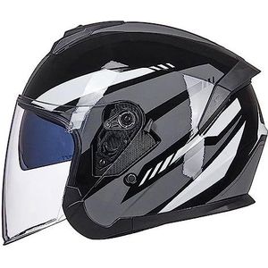 Motorhelm, Dubbel vizier open gezicht 3/4 scooter straat crossmotor helm DOT goedgekeurd D,XL61-62cm(K,M5758cm)