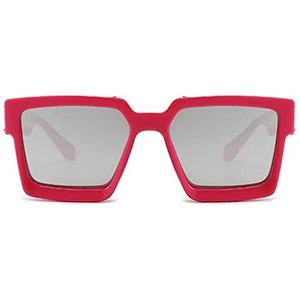 GALSOR Futuristische hippe coole feestzonnebril Amerikaanse straatmodel vierkante zonnebril (kleur: roze zilver, maat: vrije maat)