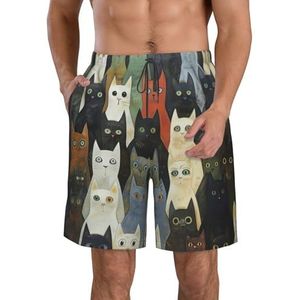 MGGAklp Casual shorts voor heren, met kattenprint, elastische taille, trekkoord, lichtgewicht, outdoor, zomer, strandshorts, Wit, S