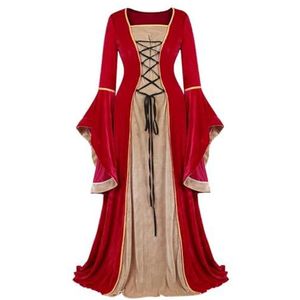 Dames Renaissance Ierse Deluxe Fluwelen Jurk Victoriaanse Middeleeuwse Lange Jurk Retro Fancy Gown Halloween Cosplay Kostuum Plus Maat-rood-L