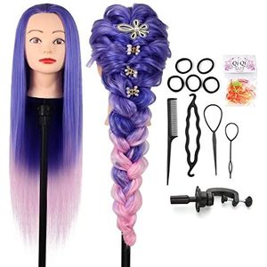 Oefenhoofd, Auzass 26-28Inch100% Synthetische Haar Zacht Kappershoofd Professioneel Traininghoofd Kapperspop Oefenpop met Steun+ Styling Accessoires
