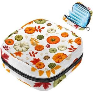 MUOOUM Thanksgiving Pompoenen Maandverband Opbergtas Menstruatie Pad Tas Draagbare Menstruatie Cup Pouch met Rits voor Tiener Meisjes Vrouwen Dames