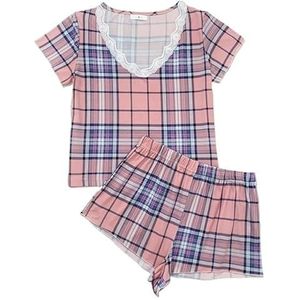 Damespyjamaset 2-delige top en shorts Zachte pyjama's, homewear pyjamasets, zomerpyjamasets for dames(Color:Pink,Size:M)