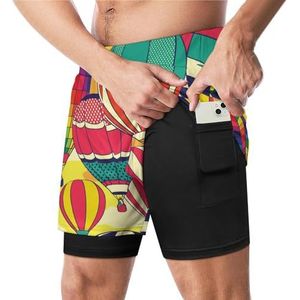 Retro Pop Hot Air Ballonnen Grappige Zwembroek met Compressie Liner & Pocket Voor Mannen Board Zwemmen Sport Shorts