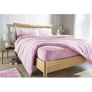 Olivia Rocco Teddy fleece extra diep hoeslaken behaaglijk warm pluizig beddengoed, blush roze King