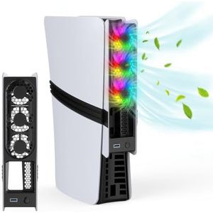 Growalleter Koelventilator voor PS5 Pro/Slim Console - Hoge snelheid koeling met automatische temperatuurregeling, laag geluidsniveau, RGB-verlichting en USB 3.0-poort voor gamers en