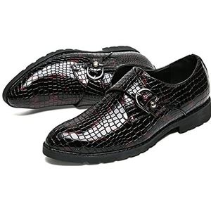 Geklede schoenen for heren Instapper Krokodil Reliëf Monniksriem PU-leer Lage bovenkant Antislip rubberen zool Blokhak Antislip Buiten (Color : Red, Size : 38 EU)