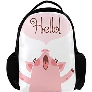 Pink Pig Yawn Hallo Cartoon Rugzak voor vrouwen en man, School reizen werk Rugzak, Meerkleurig, 27.5x13x40cm, Rugzak Rugzakken