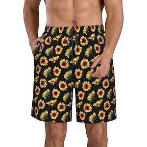 PHTZEZFC Zonnebloem bloemen planten zwart en geel print heren strandshorts zomer shorts met sneldrogende technologie, lichtgewicht en casual, Wit, S