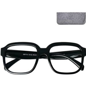 Mini Brille Grote vierkante bril met blauw licht, voor dames, maat XL, rechthoekig, inclusief etui, oversize, dik kunststof frame, moderne bril met blauwlichtfilter, voor dames en heren, XL zwarte